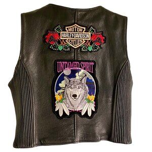 Xpert Leather Vest Harley Davidson and Large Wolf Patches Pins Women's XL